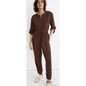 MADEWELL Lightspun Tapered-Leg Jumpsuit in Hot Cocoa Gauzy - Size US 6